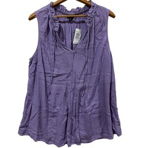 Torrid Women Dusty Lavender Ruffle Neck Pintuck Sleeveless Blouse Top 0 L XL NEW
